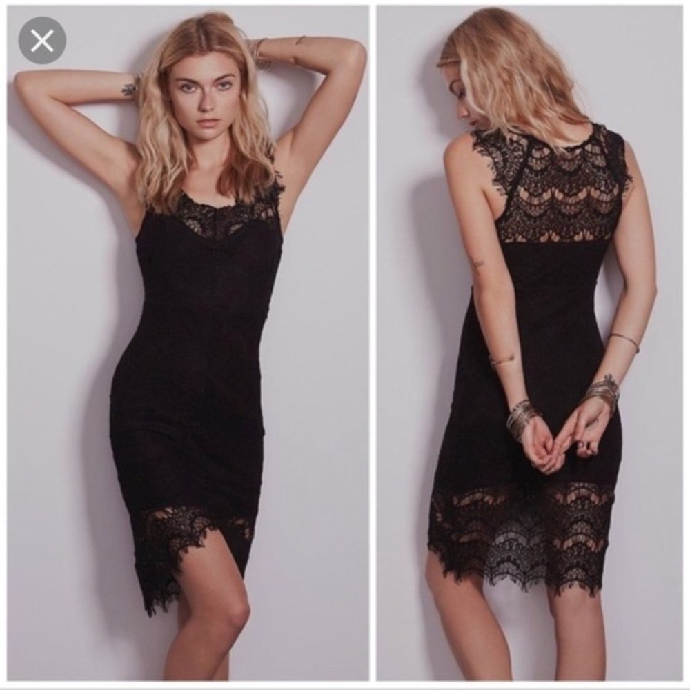 Free People Peek-a-Boo Scalloped Lace Sheath Dress
